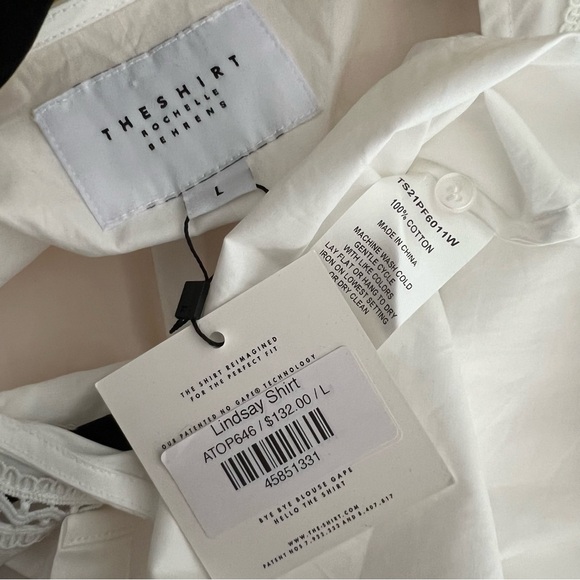 NWT The Shirt Rochelle Behrens Lindsay White Eyelet Button Shirt Poplin Lace L - Picture 13 of 14